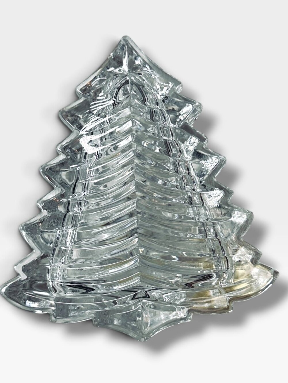 Clear Glass Christmas Tree Trinket Box With Lid 4.5” Festive Holiday-Themed Stor